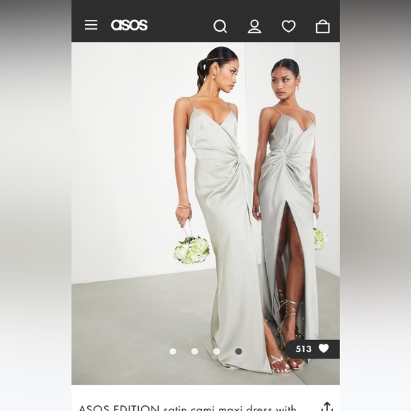 ASOS satin cami maxi dress in sage green - Picture 3 of 4